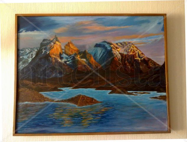 Atardecer en el Paine Oil Canvas Landscaping