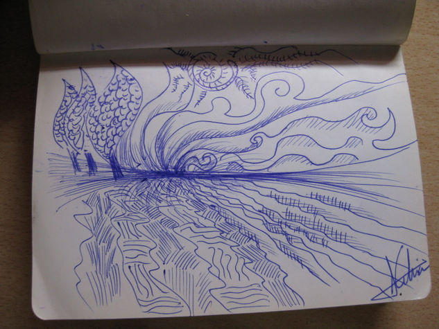 Boceto Paisaje trigo y cielo Making Pen