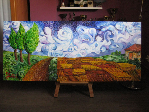 Paisaje de trigo y cielo Acrylic Canvas Landscaping