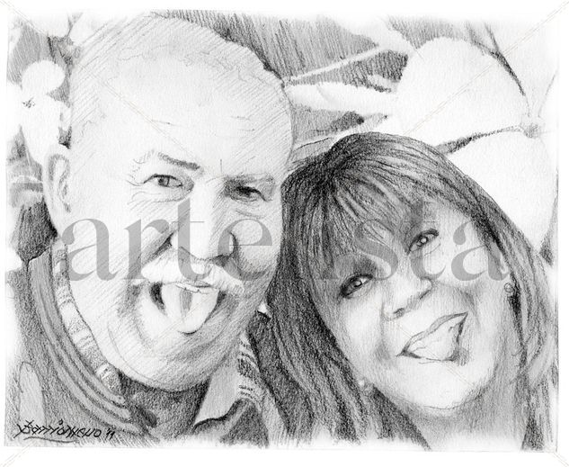 Adry y papá Pencil (Black) Paper Portrait