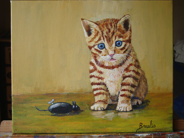 Gato y ratón Acrylic Canvas Animals