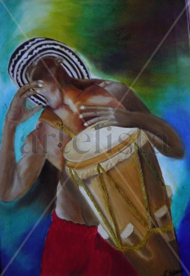 Tambor Brasilero Mixed media Canvas Figure Painting