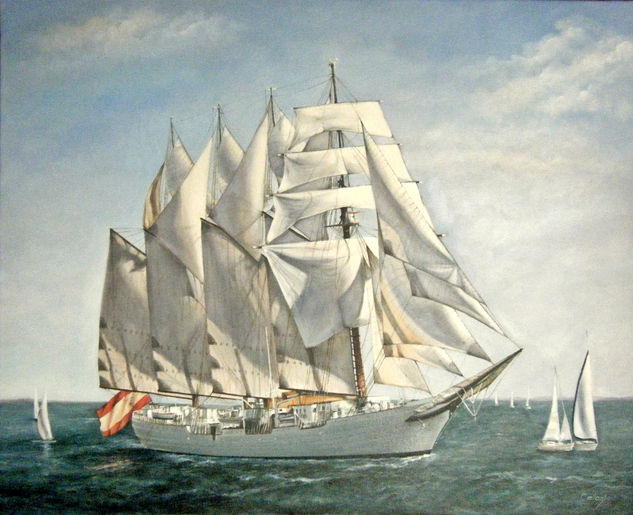 J.S. de Elcano a contraluz Oil Canvas Marine Painting