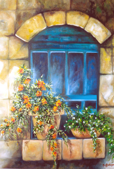 ventana Óleo Lienzo Floral