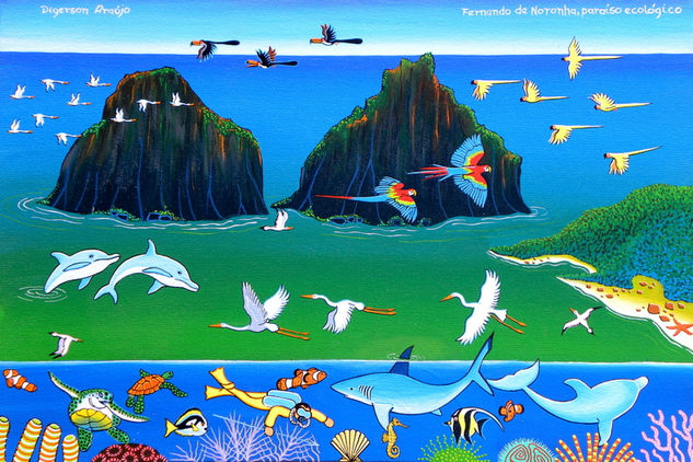 FERNANDO DE NORONHA Acrylic Textile Marine Painting