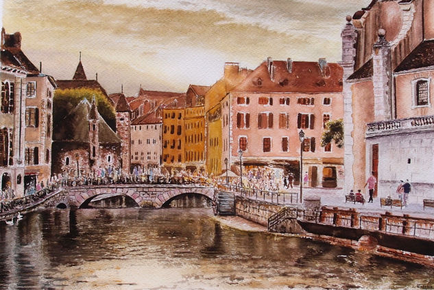 Annecy, la Venecia francesa Acuarela Papel Paisaje