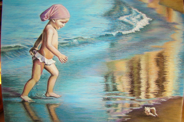 Hallazgo en la playa Pastel Paper Marine Painting