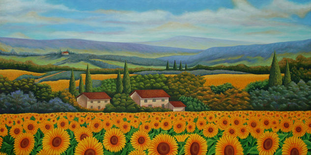 CAMPO DE GIRASOLES Óleo Lienzo Paisaje