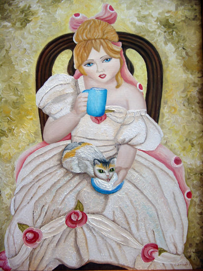 Tomando el té Oil Canvas Figure Painting