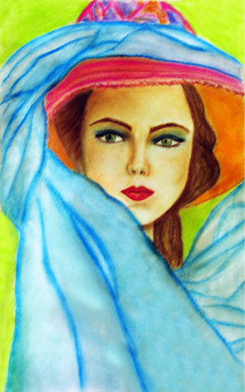 La Chica del sombrero Pastel Paper Portrait