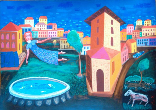 La fuente de los deseos Gouache Cartulina Paisaje