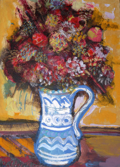 Jarrón traventino Media Mixta Lienzo Floral