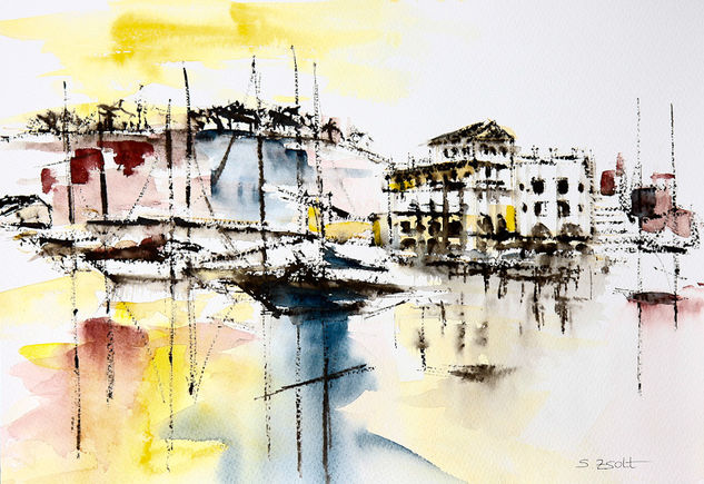 Arenys de Mar Watercolour Paper Marine Painting