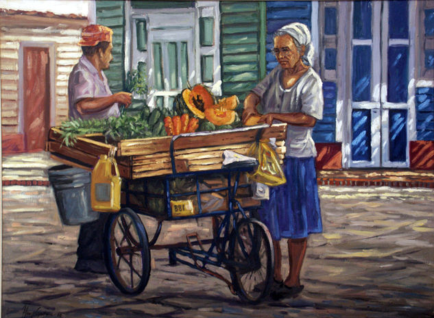 La Doña y el Lechuguero Oil Canvas Figure Painting