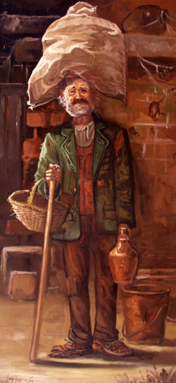 Los Sacos Viejos del Viejo Oil Canvas Figure Painting