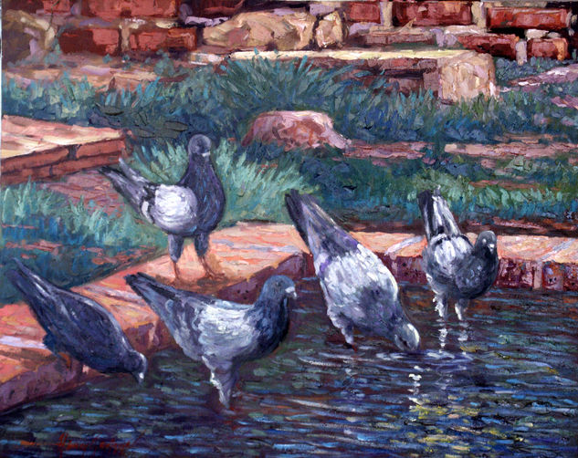 Palomas en las Ruinas Oil Canvas Landscaping