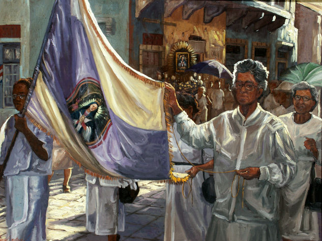 Procesion de la Virgen Oil Canvas Figure Painting