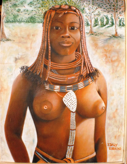 Himba warrior Óleo Lienzo Retrato