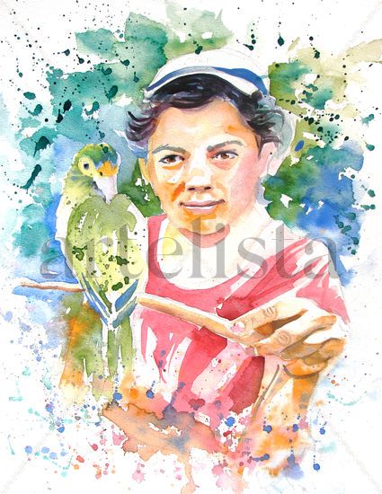 Vendedora de Loros Watercolour Paper Portrait