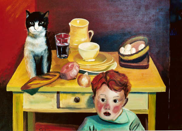 EL NIÑO Y EL GATO Oil Canvas Landscaping