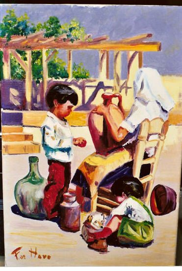 MADRE CON SUS NIÑOS Óleo Lienzo Paisaje