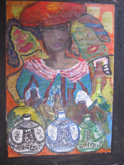 las divas cartageneras Mixed media Card Figure Painting