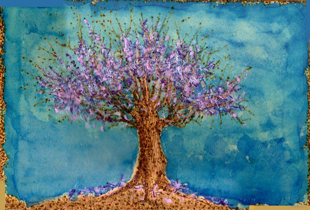 Árbol Lila Media Mixta Tabla Paisaje