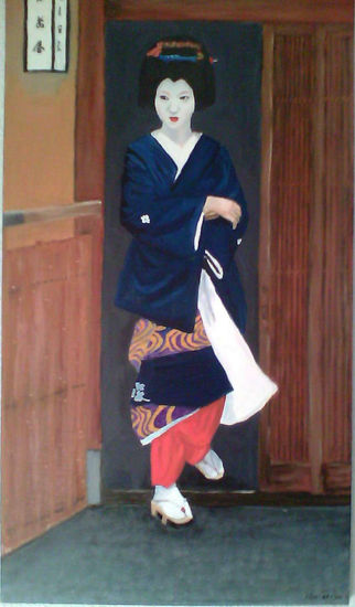 Geisha de Kioto Óleo Tabla Figura