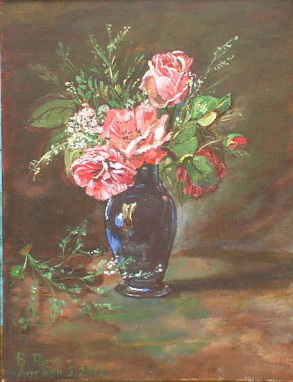 Jarron con rosas Acrylic Canvas Floral Painting