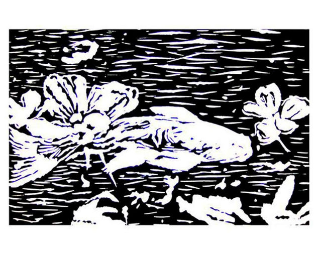 Entre las flores (Between the flowers) Linocut