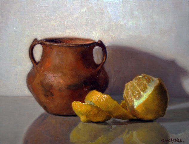 Limón y vasija Oil Canvas Still Life Paintings