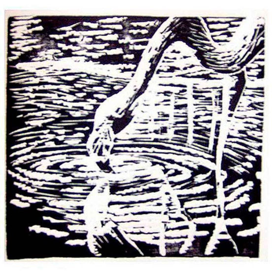 Bebiendo agua (Drinking water) Linograbado