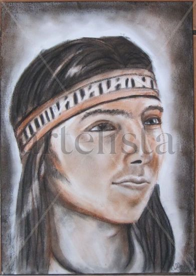 joven mapuche Mixed media Paper Portrait