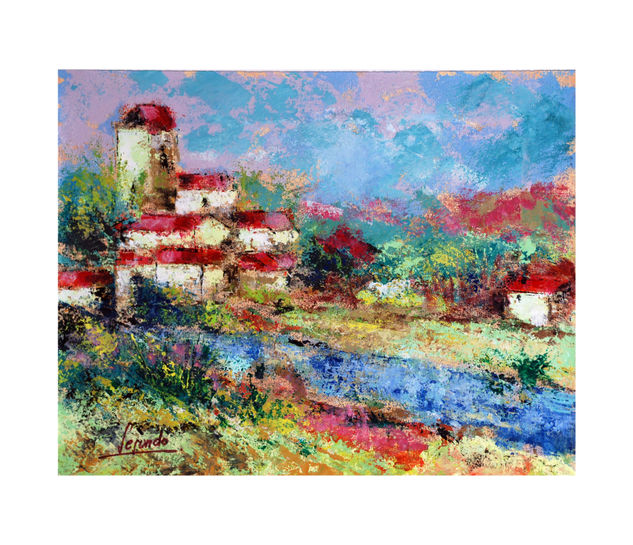 Paisaje con rio Acrylic Canvas Landscaping