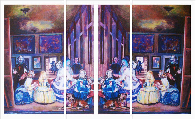 Copia de las Meninas y su espejo en azul Acrylic Panel Figure Painting