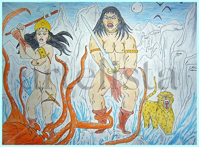 Conan y Belit contra el kraken Tinta