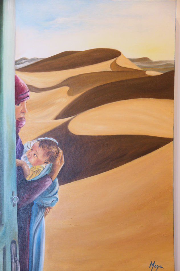 Mujer con niño en el sahara