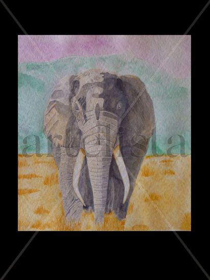 ELEFANTE AFRICANO Watercolour Panel Animals