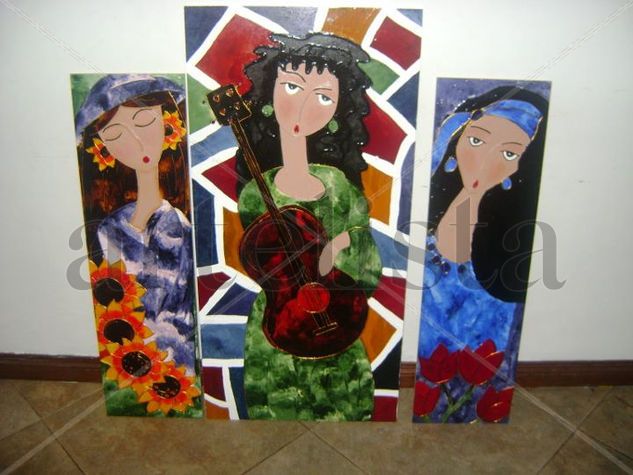 Las tres Niñas Others Panel Floral Painting