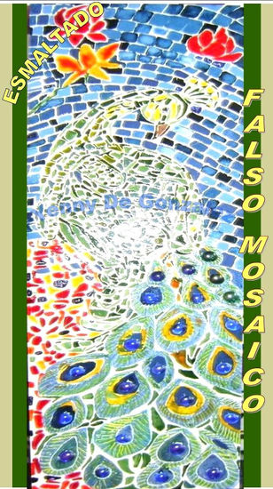 Mosaico del pavo real azul Others Panel Animals