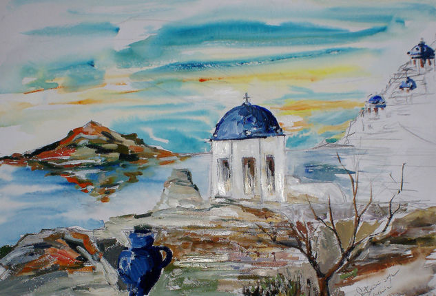 SANTORINI GRECIA . Watercolour Paper Landscaping