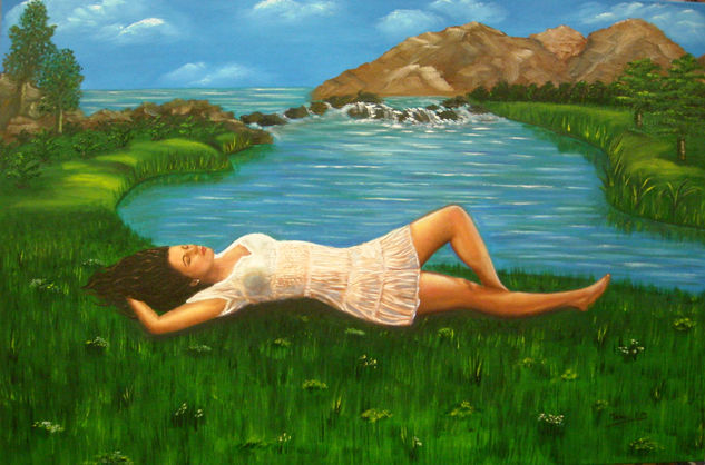 La mujer y el mar Oil Canvas Figure Painting