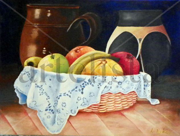 Bodegón con 2 jarrones Oil Textile Still Life Paintings