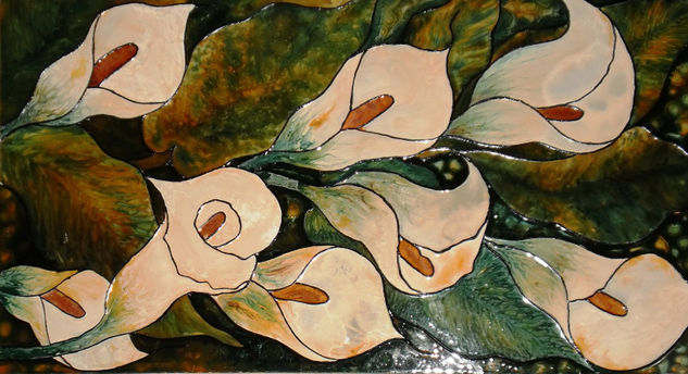 WHITE CALLA LILIES Stained glass Glass Floral Painting