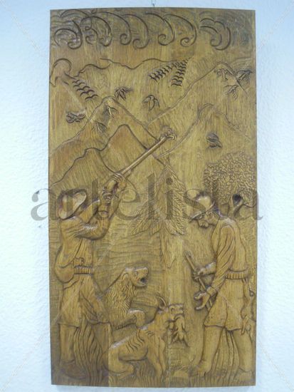 Cazadores con perro Carving Figurative