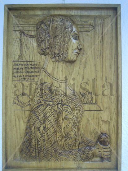 Señorita con bastón y gato en la ventana Carving Figurative