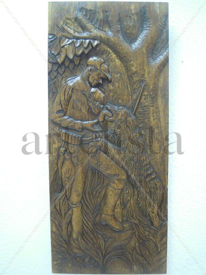 Cazador con perdices y perro Carving Figurative