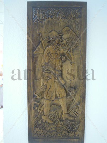 Cazador con cahimba y perro Carving Figurative