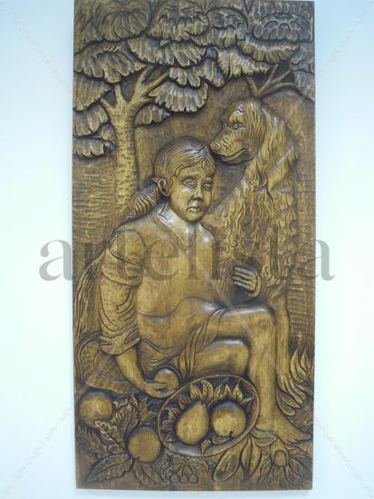 Niña ciega vendiendo fruta Carving Figurative