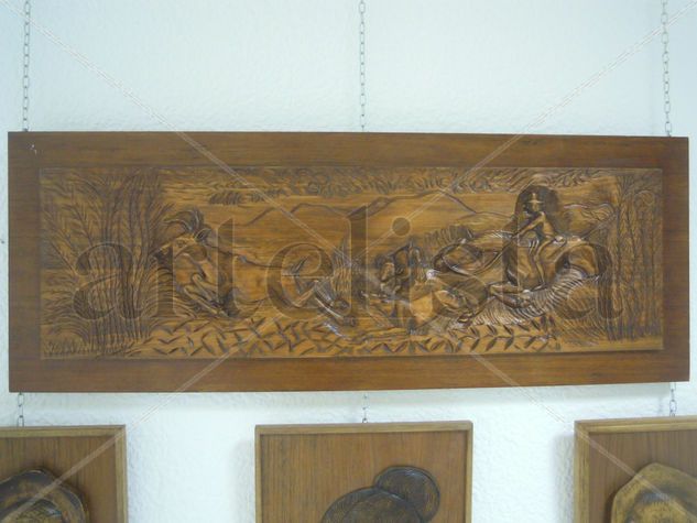 Caza de ciervo (derecho) Carving Figurative